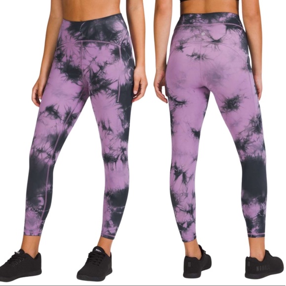 EUC Lululemon Power Thru High Rise Tight 25" Over Tie Dye Purple Grey Sz 4 Pants - Picture 16 of 16